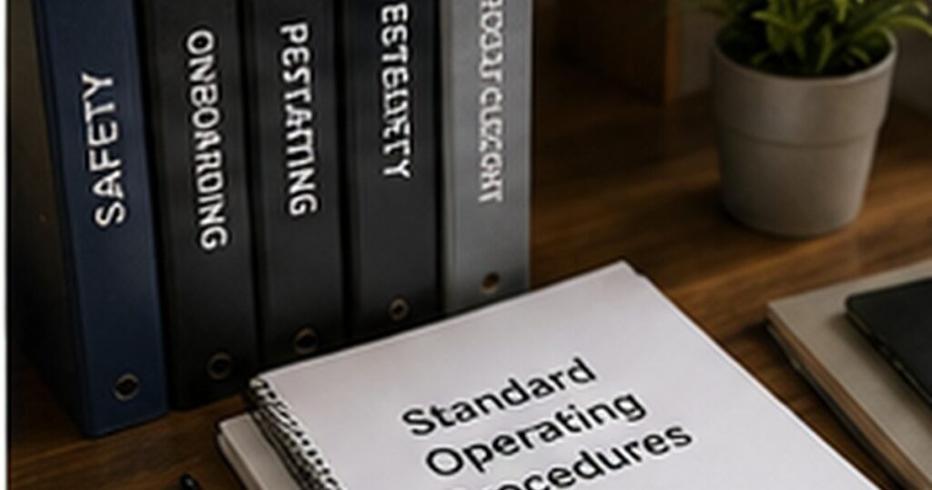 Realistic small business operations scene illustrating sops that employees will actually use