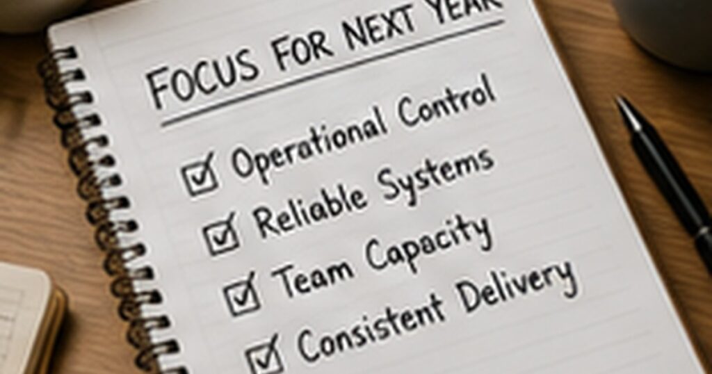 Realistic small business operations scene illustrating do not start the year with more goals—start with more control