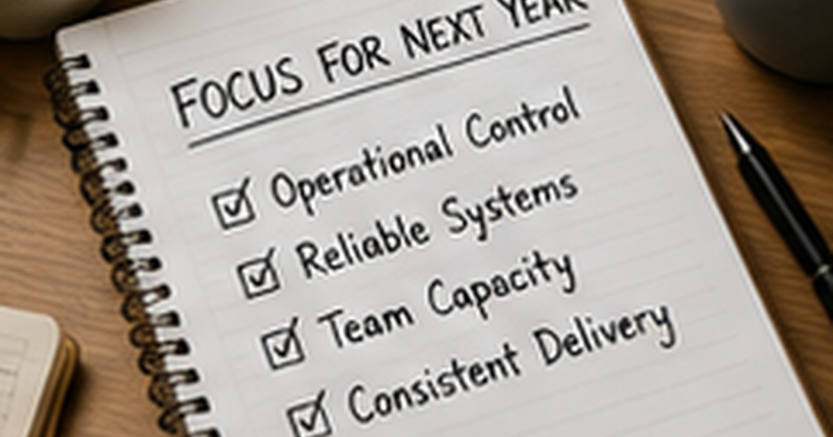 Realistic small business operations scene illustrating do not start the year with more goals—start with more control