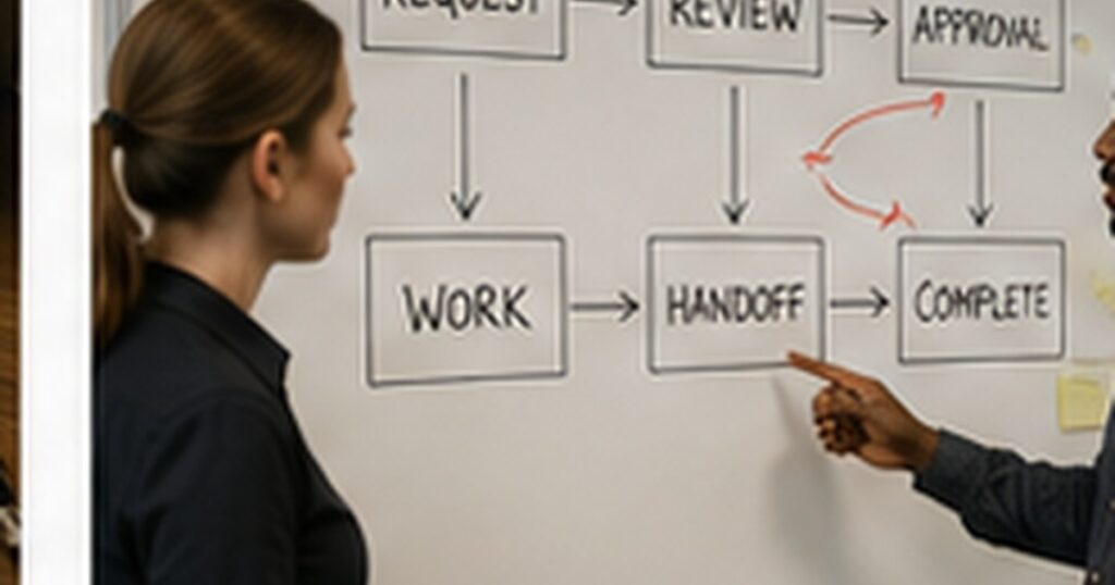Realistic small business operations scene illustrating how to find the real bottleneck in your business